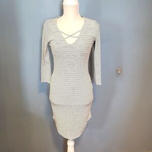 Jacob supply midi length y2k Retro striped crisscross vneck shift dress